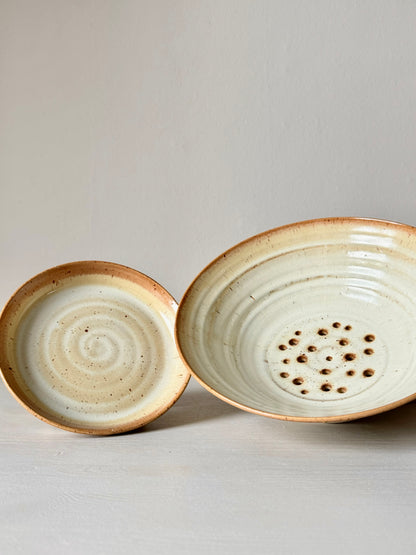  handmade colander and plate ceramics