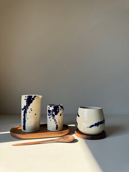 Handmade Small Milk Jug Clear glaze & Cobalt Blue