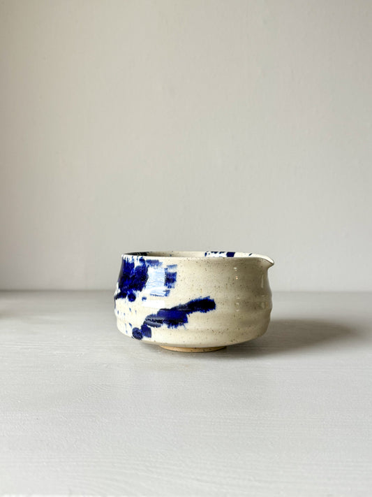 Matcha bowl with spout - Clear glaze & Cobalt blue 04