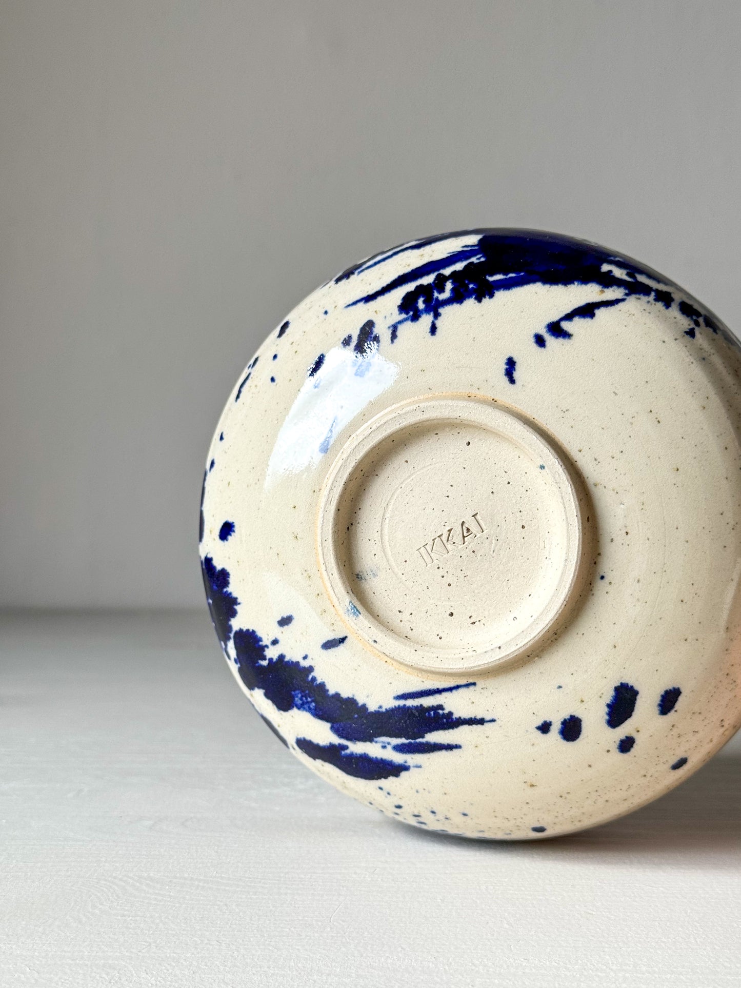 Matcha bowl with spout - Clear glaze & Cobalt blue 02