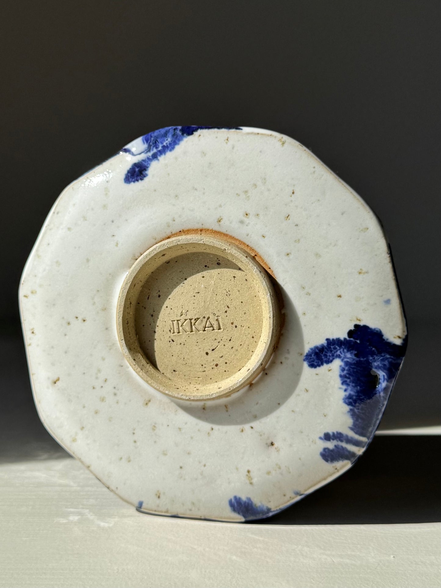 Faceted Matcha Bowl with Spout – Cobalt Blue & Glossy White Glaze #02