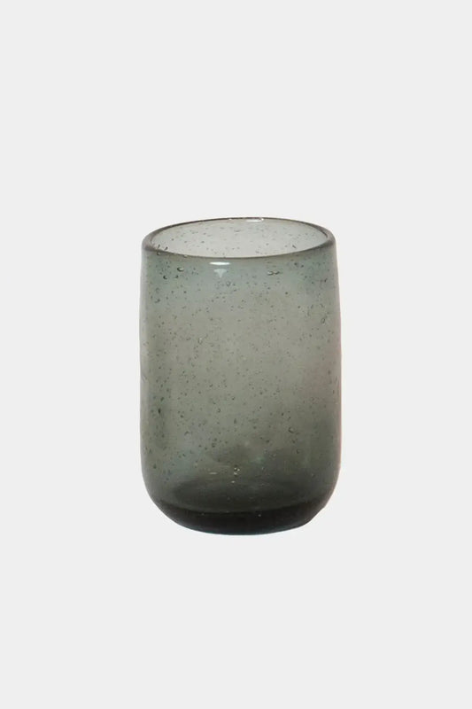 Bari Glass – Gray with soft grey-blue tone, rounded shape, and unique air bubbles, ideal for serene decorative displays.