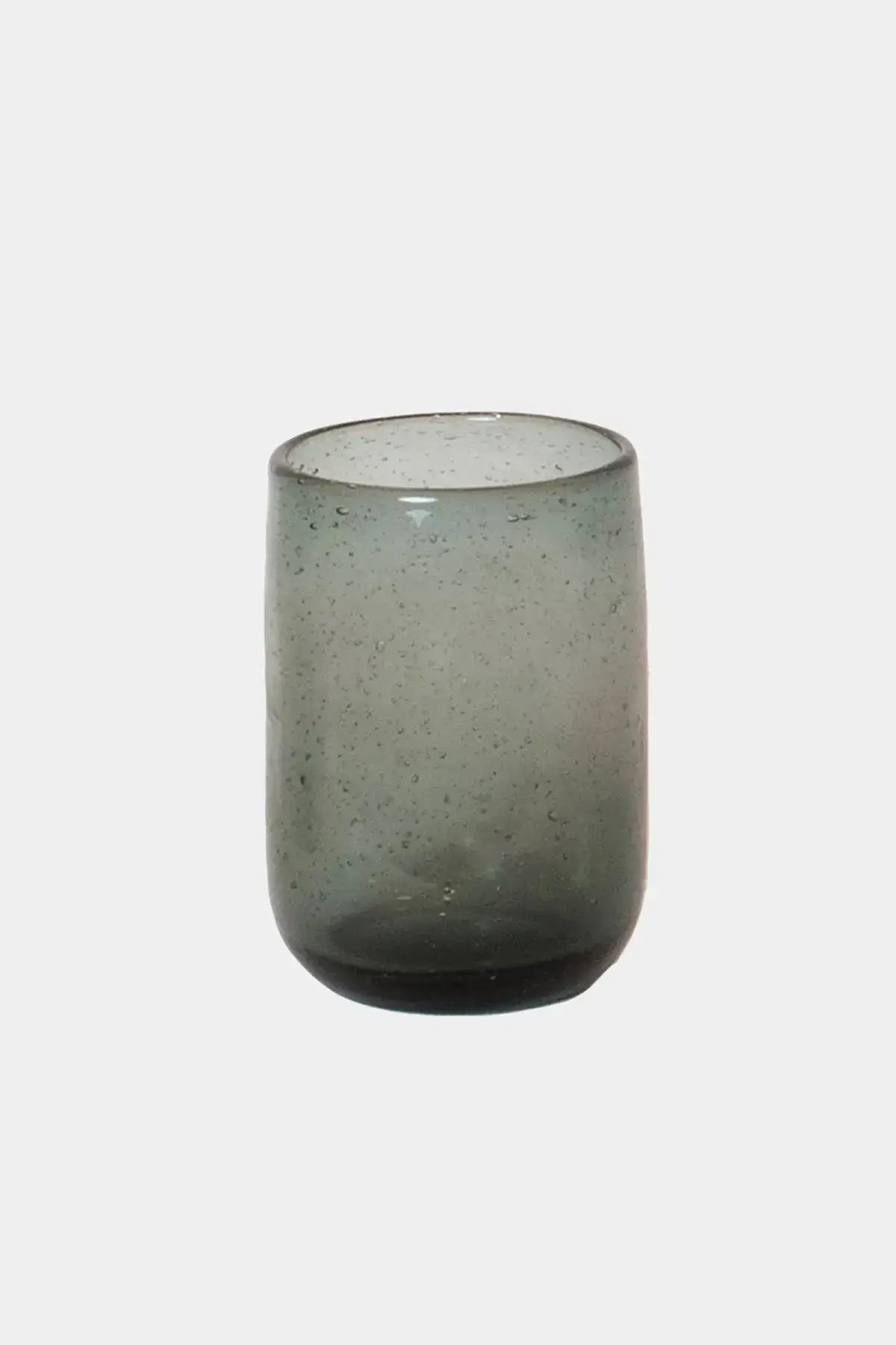 Bari Glass – Gray with soft grey-blue tone, rounded shape, and unique air bubbles, ideal for serene decorative displays.