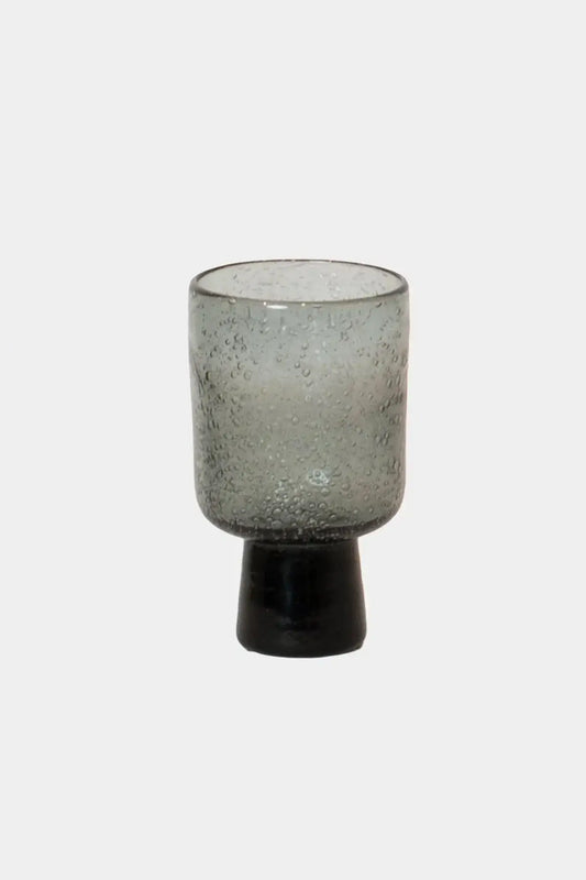 Bari Glass on Foot – Gray with soft gray-blue tone and gentle bubbles, offering a calm and timeless charm for elegant table settings.