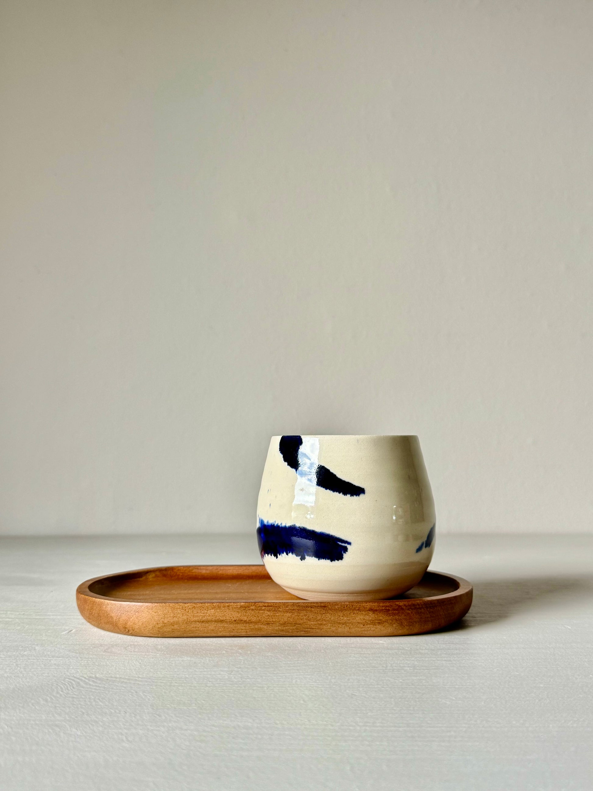 Handmade Coffee cups - Clear glaze & Cobalt Blue