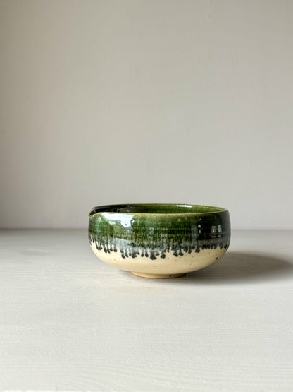 Matcha bowl with spout - Clear glaze & Green Rim 02