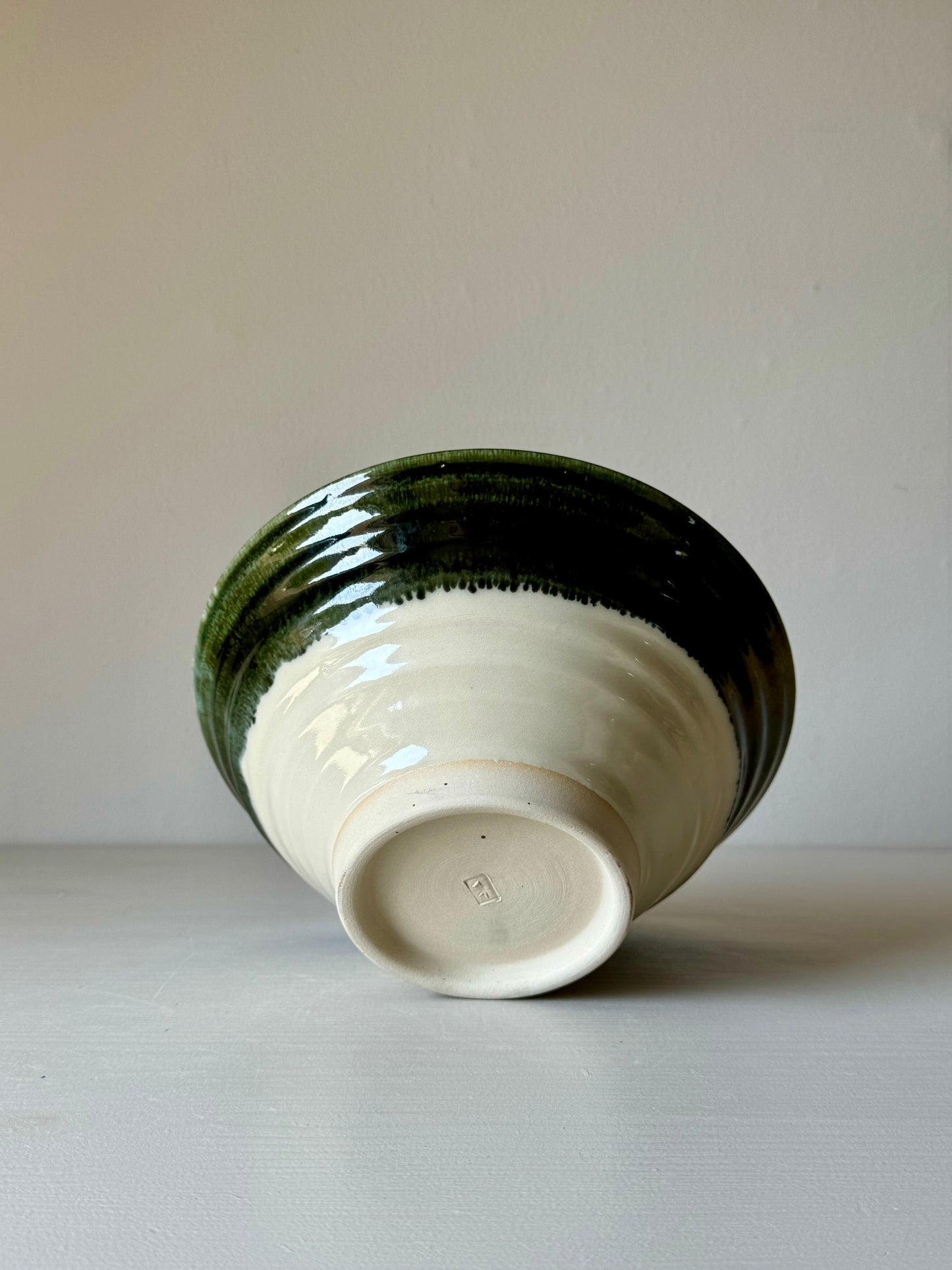 Ceramic Medium Bowl - Clear glaze & Green Rim