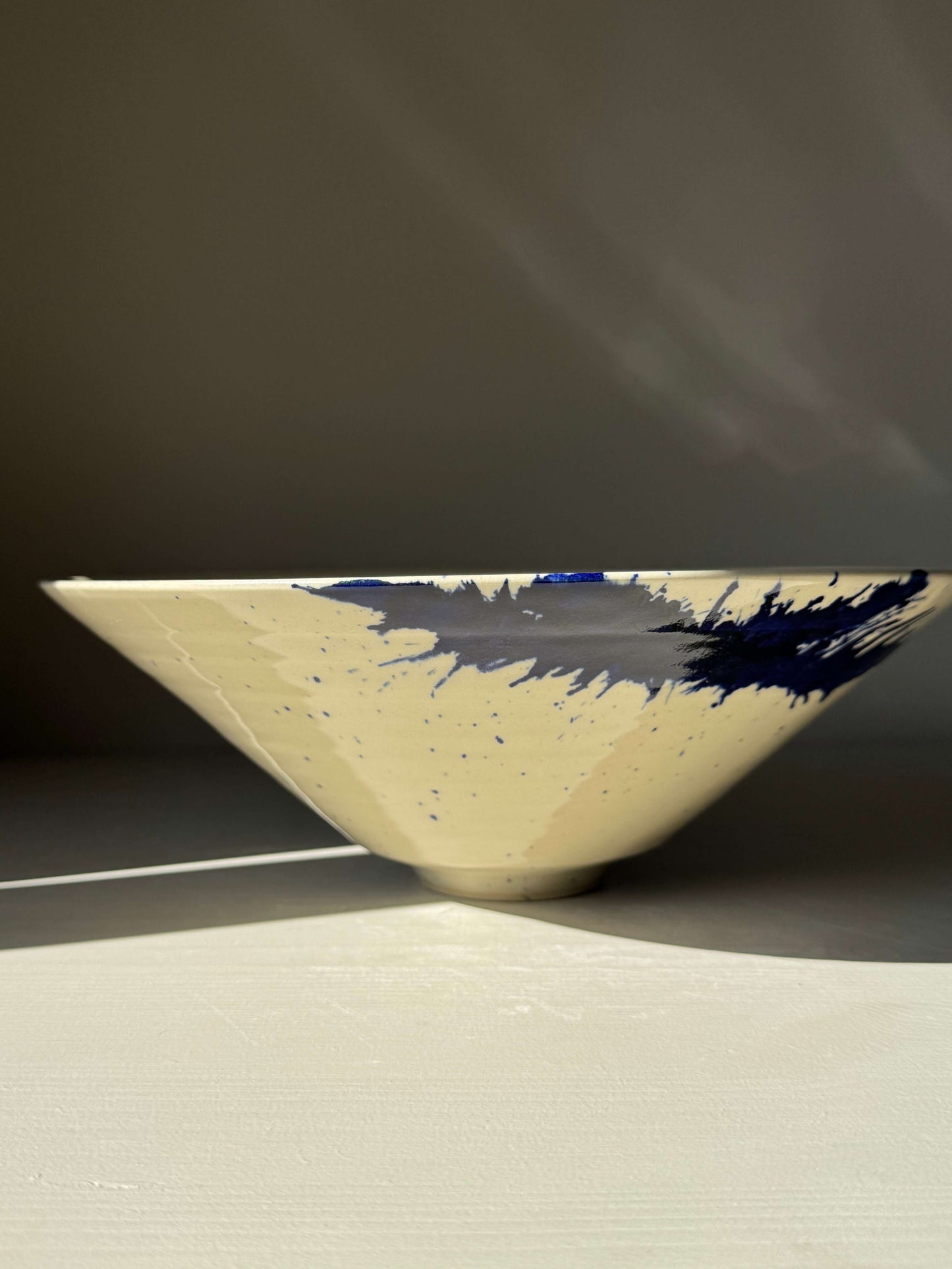 Medium Bowl - Gosu Series #01 with bold cobalt splashes, handmade ceramic, expressive design with transparent glaze on natural form.