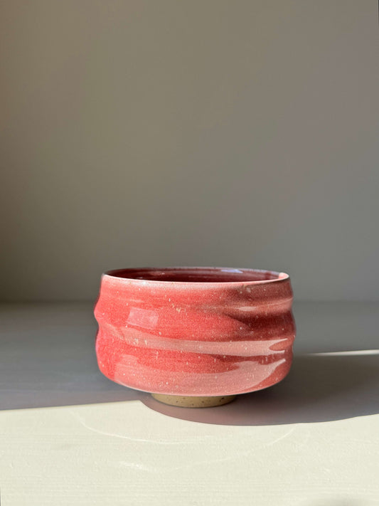 Handmade ceramic Matcha Bowl - Ume Series #01 with ridged design, inspired by Japanese Ume blossom, showcasing resilience and renewal.