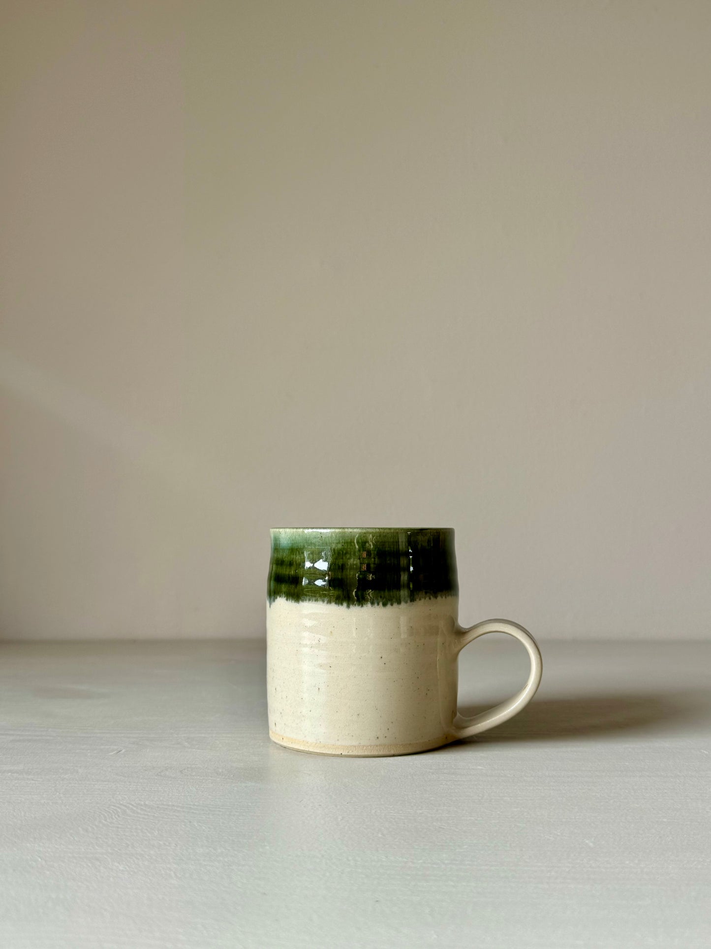 Handmade Ceramic Mug - Clear glaze & Green Rim