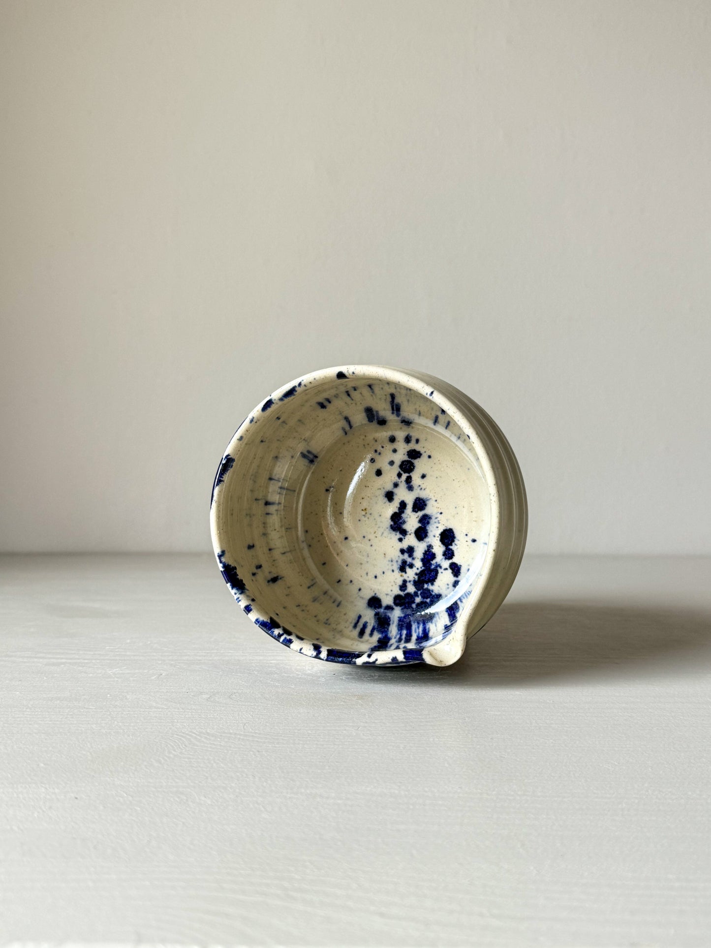 Matcha bowl with spout - Clear glaze & Cobalt blue 03