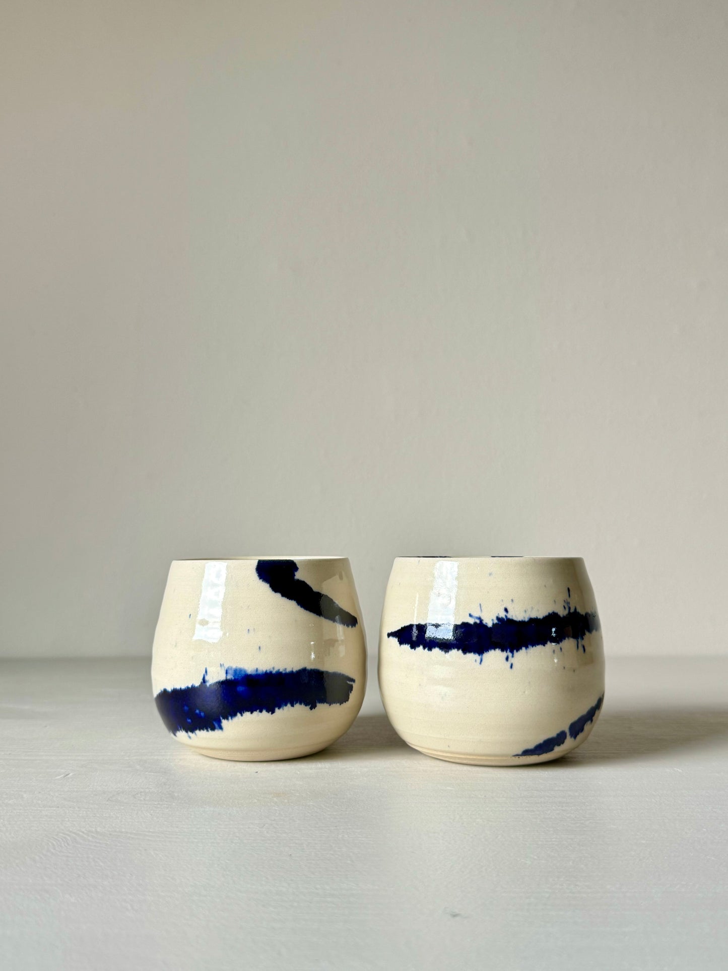 Coffee cups - Clear glaze & Cobalt Blue