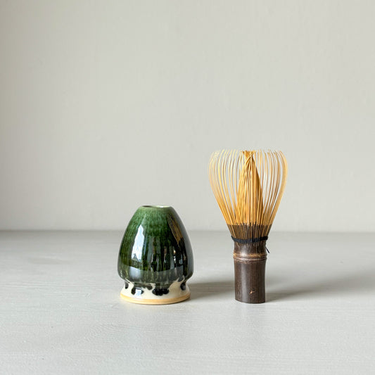 Matcha Whisk Holder - Clear Glaze & Green Rim