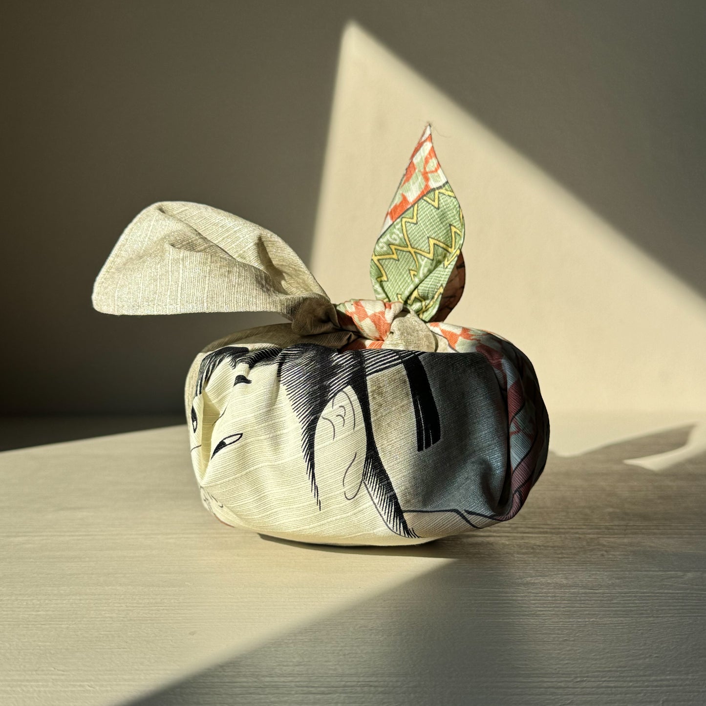 Small Furoshiki - "A Woman Playing A Poppin" Gray