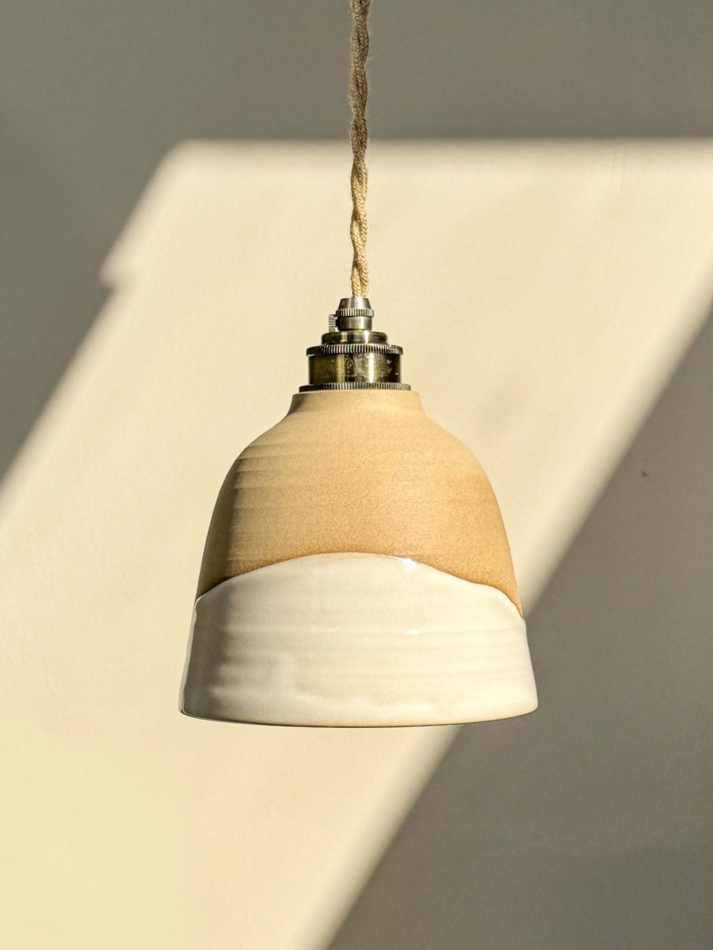 Ceramic Lamp Shade – Yuki #04 with glossy white glaze interior and raw clay exterior