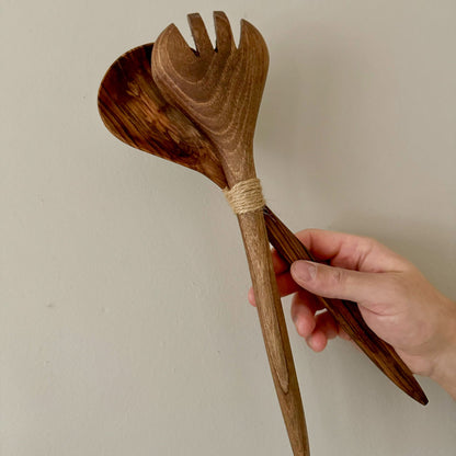 walnut wooden salad utensils 