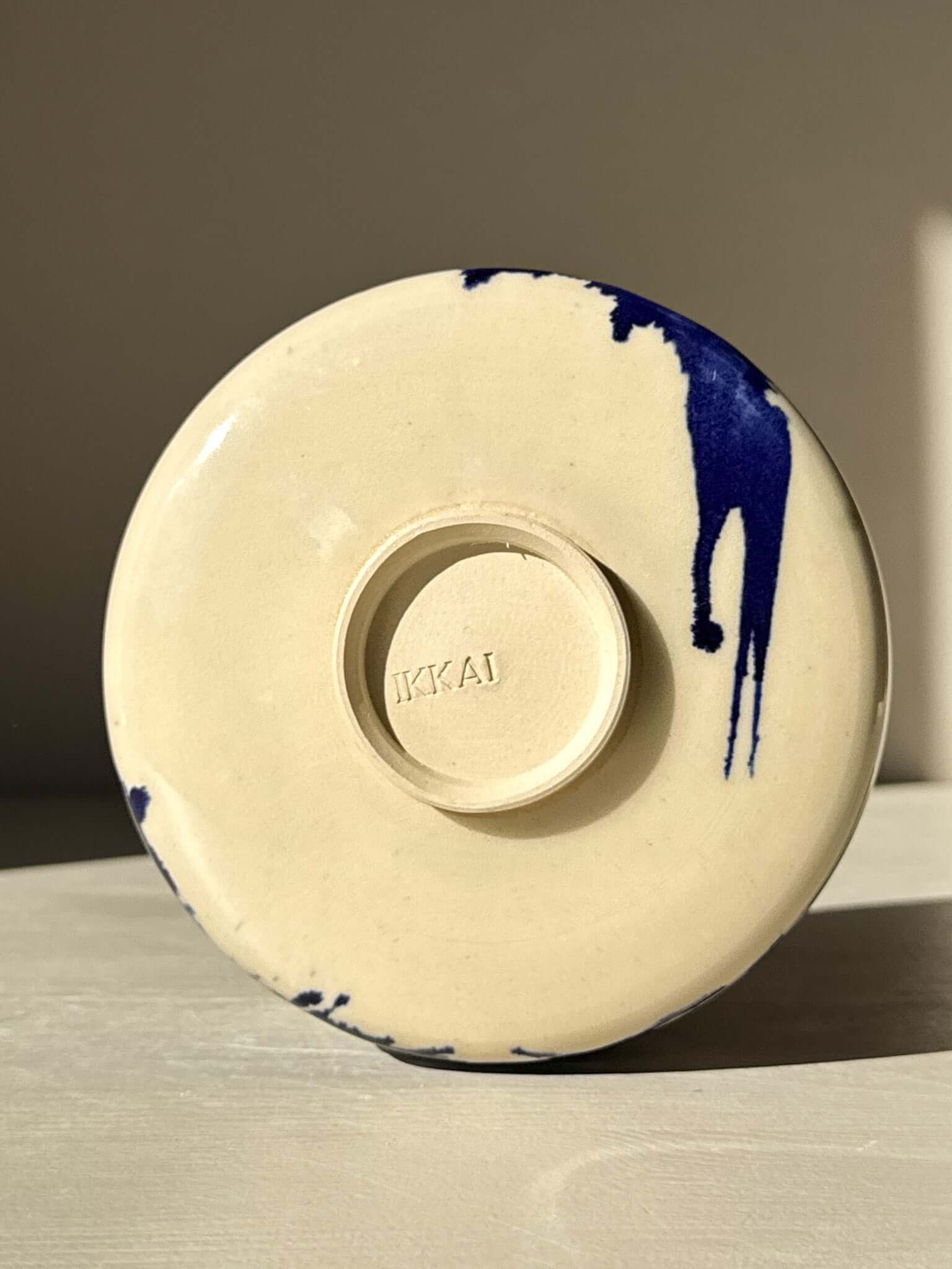 Underside of Matcha Bowl – Gosu Series #01 showcasing cobalt glaze design and base markings.