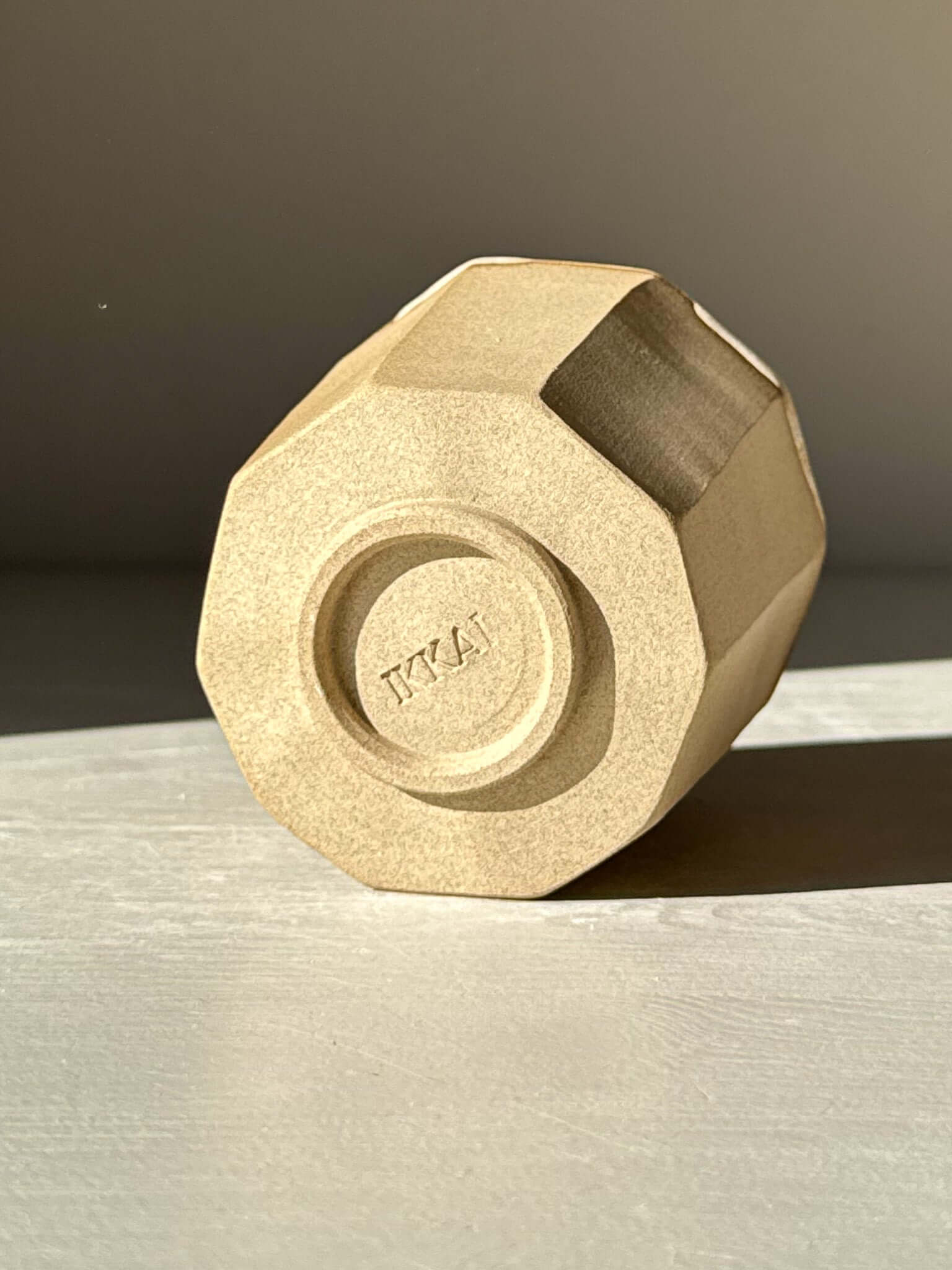 Faceted yunomi cup - Crackle Glaze with geometric design and warm clay finish.