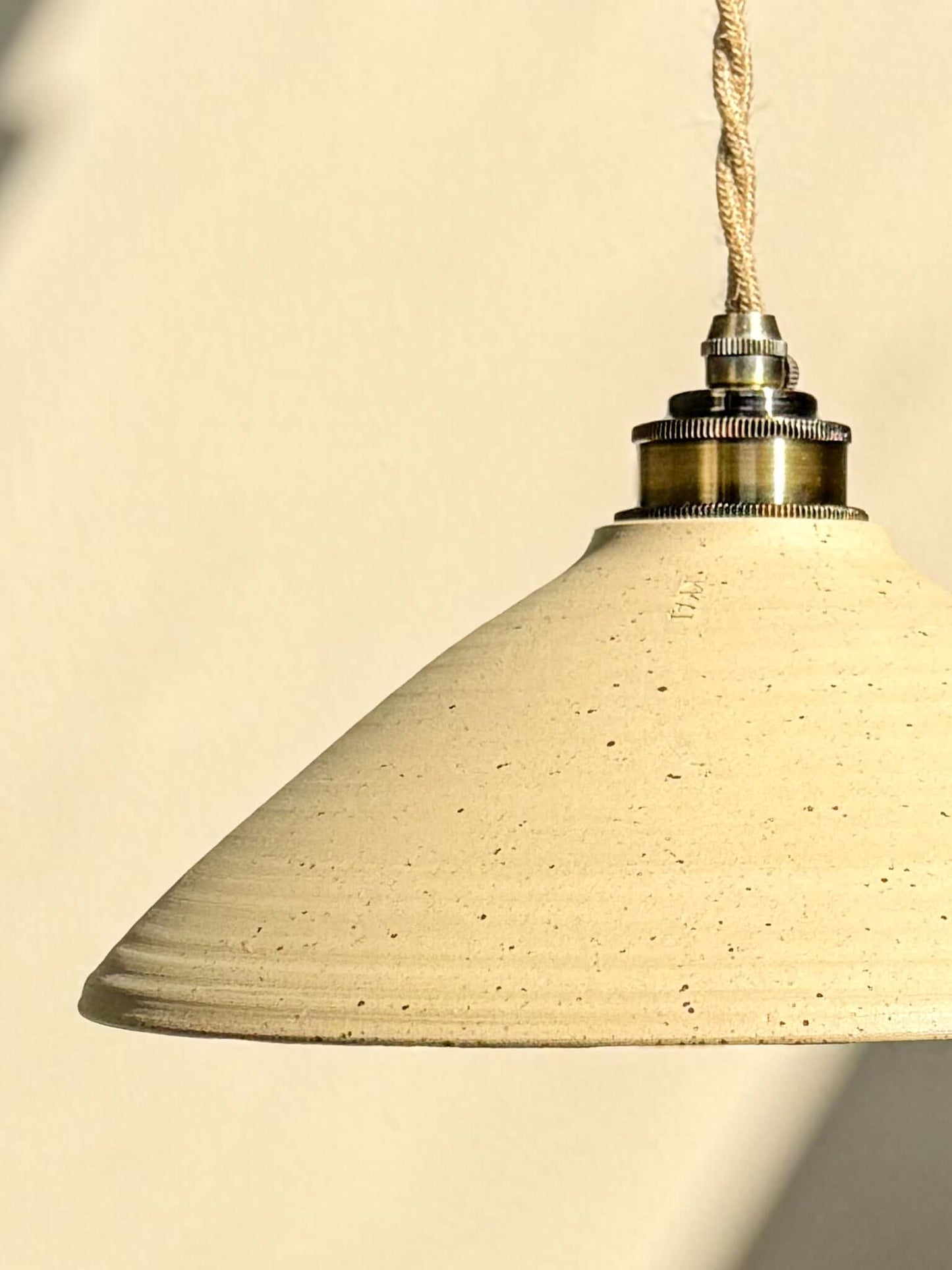 Ceramic Lamp Shade – Half Glossy White Glaze #03 showcasing a raw, unglazed exterior with glossy interior for radiant light reflection.