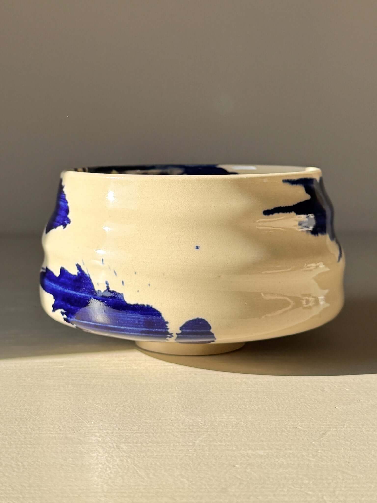 Matcha Bowl – Gosu Series #04 with cobalt glaze and soft curves, inspired by distant landscapes, offering a calming presence.