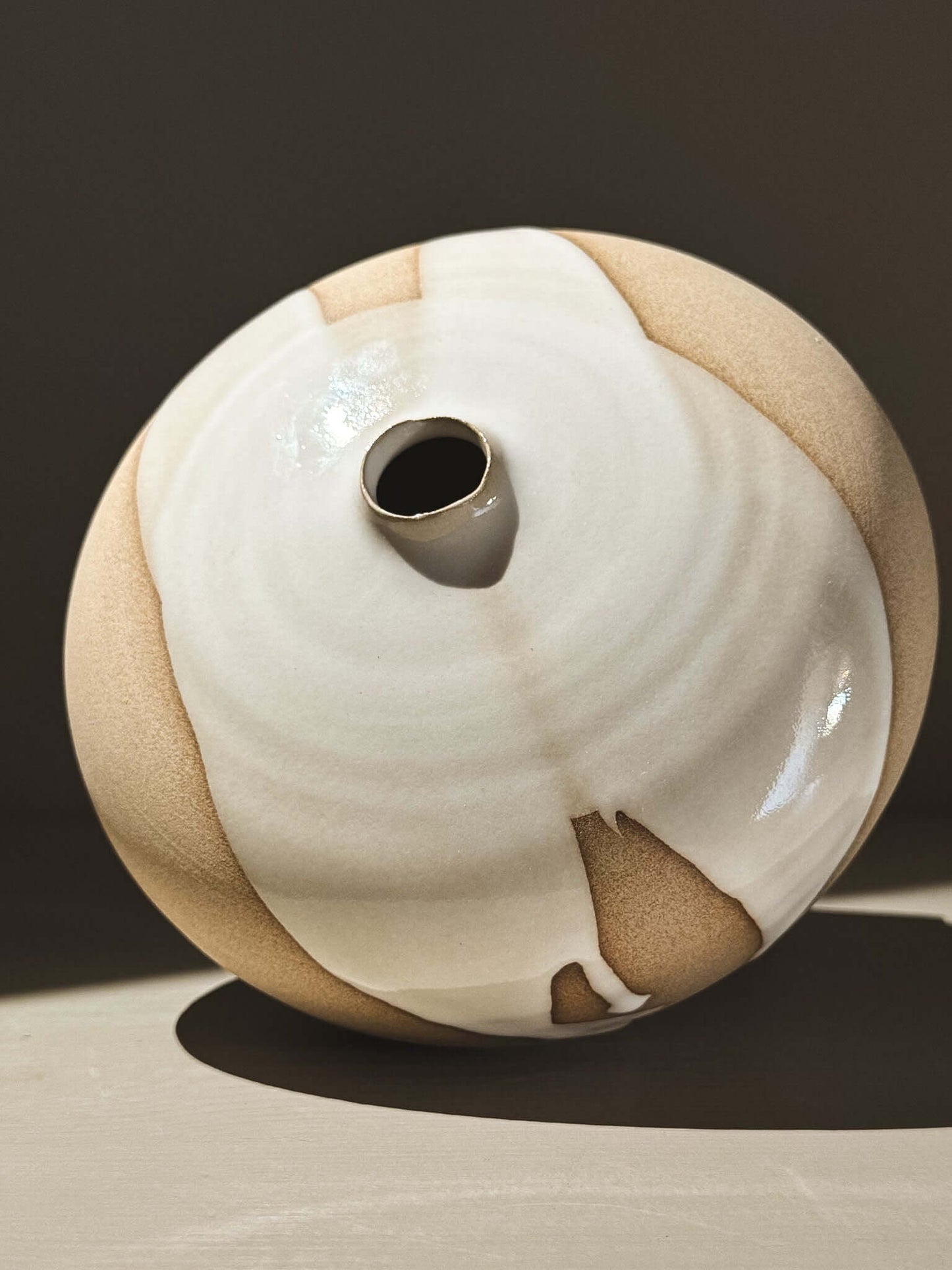 Orb Vase – Yuki #01 with unique glaze patterns and soft spherical form, perfect for modern decor.
