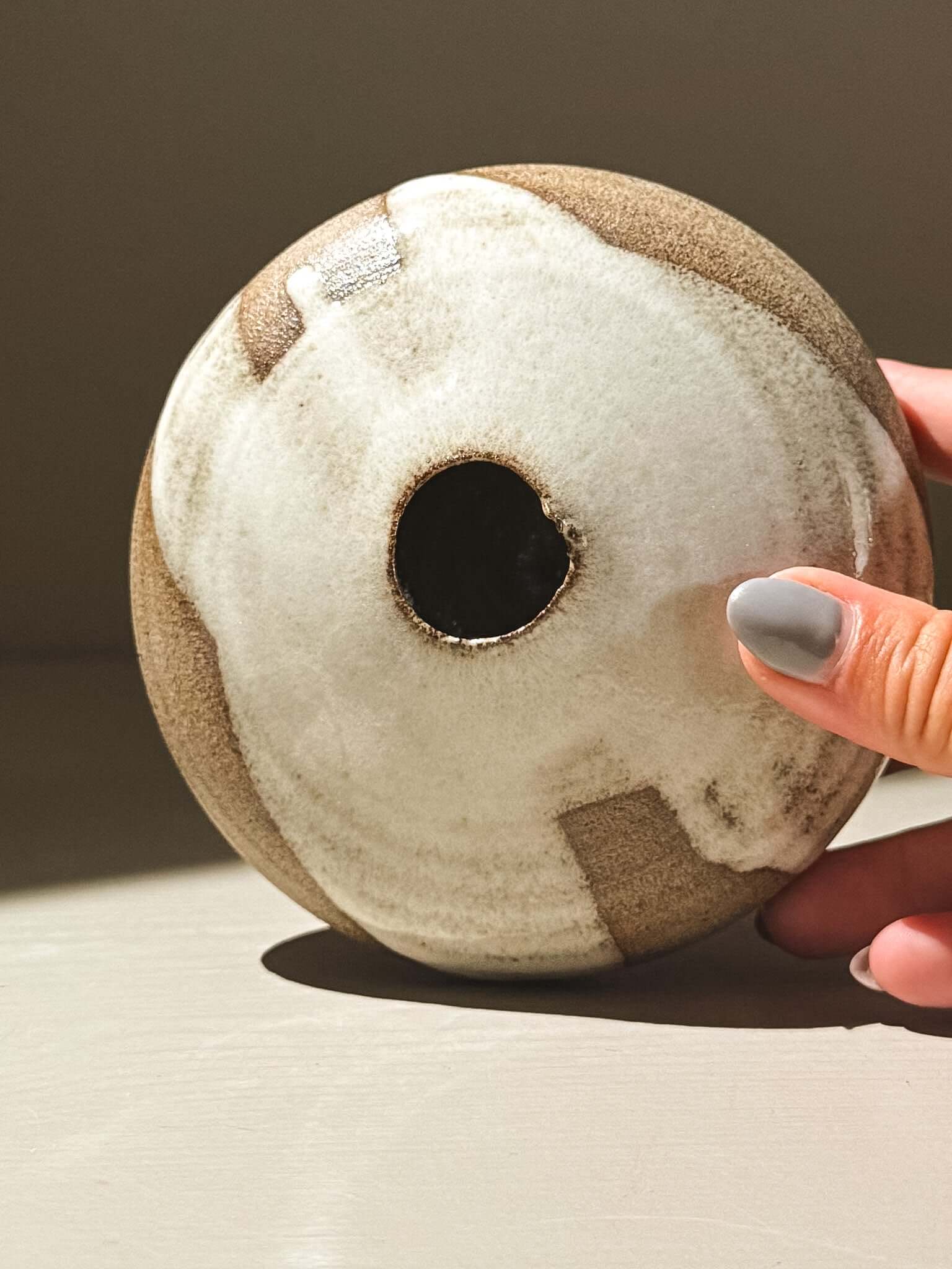 Orb Vase – Yuki Ash #07, a unique Japanese handmade ceramic orb vase, showcasing organic glaze patterns.