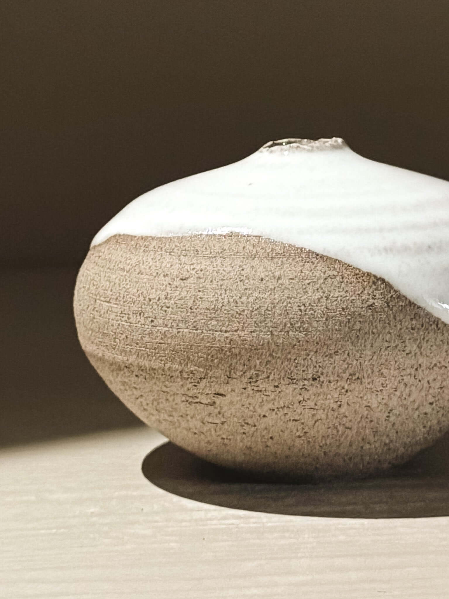 Japanese handmade ceramic orb vase - Orb Vase – Yuki Ash #12 showcasing unique glaze patterns.