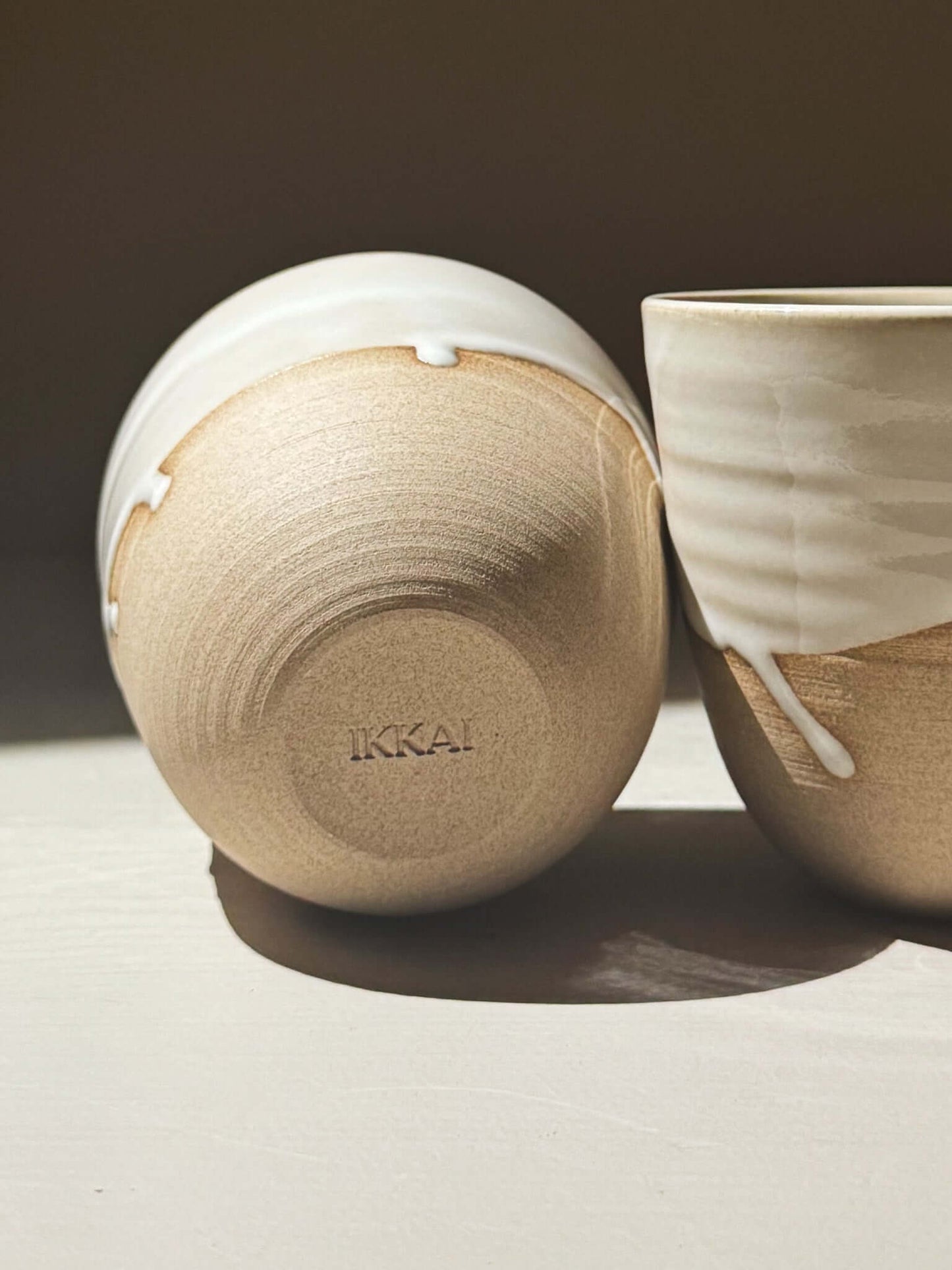 Stackable Latte Cups - Yuki showing wheel-thrown design with smooth glossy glaze and toffee clay.