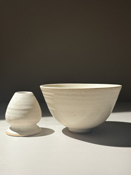 Matcha Bowl & Whisk Holder Set - Eggshell #01