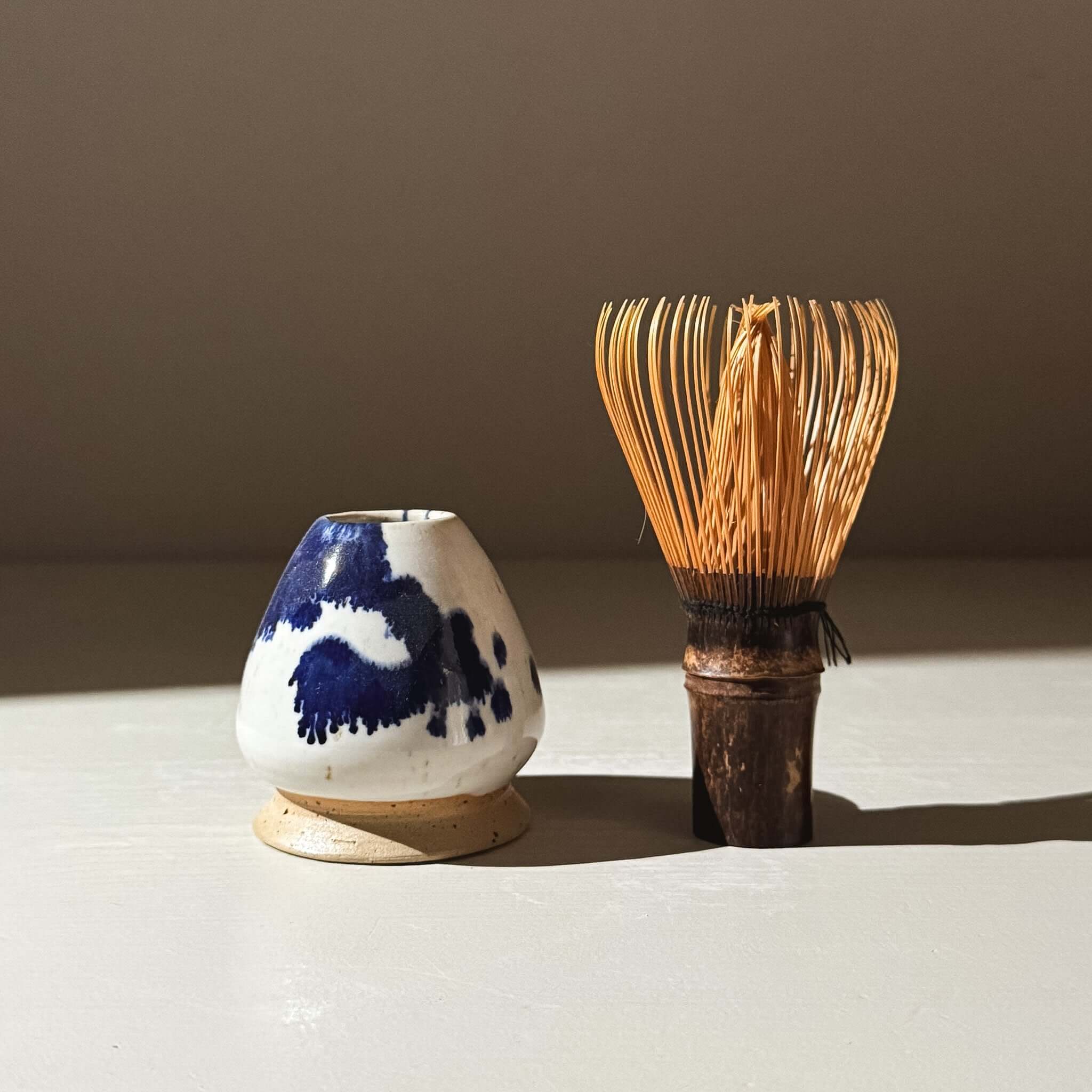 Matcha Whisk Holder  - Cobalt Blue & White Glaze