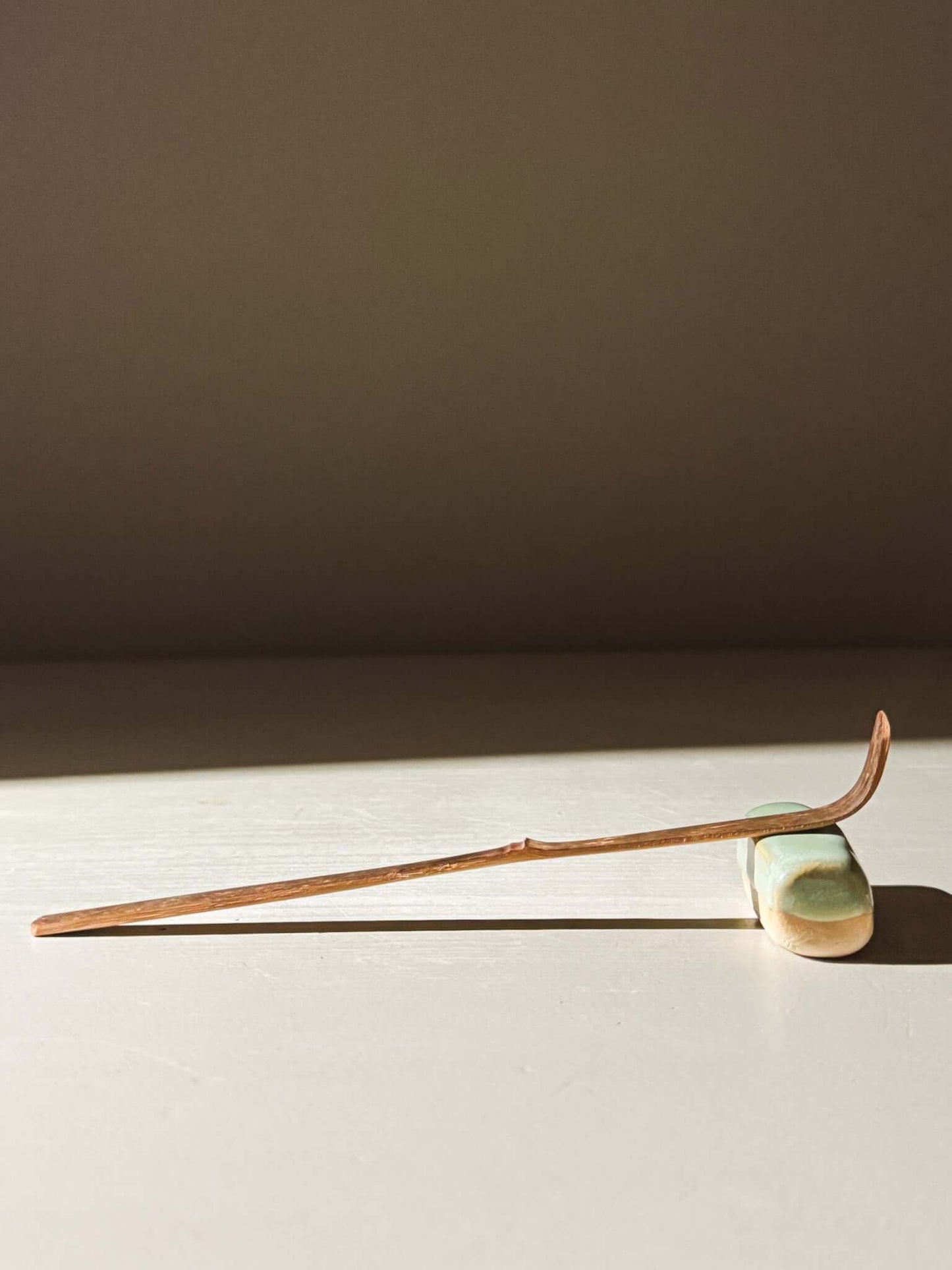Handcrafted Chopstick/Spoon Rest – Sage with glossy finish and subtle variations in tone, perfect for complementing matcha bowls.