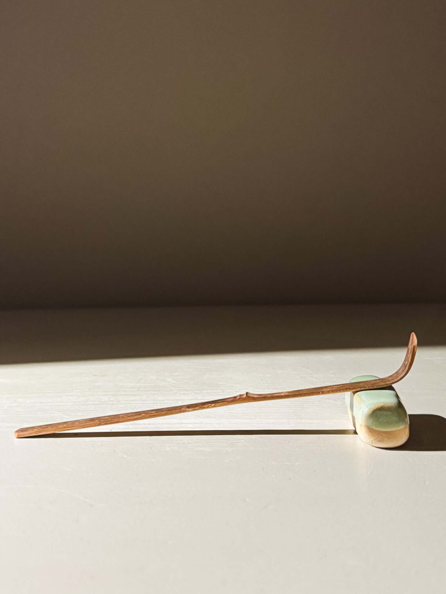 Handcrafted Chopstick/Spoon Rest – Sage with glossy finish and subtle variations in tone, perfect for complementing matcha bowls.