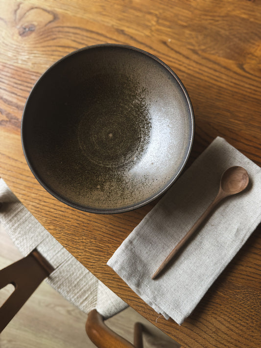 Footed Serving Bowl – Black Truffle #01