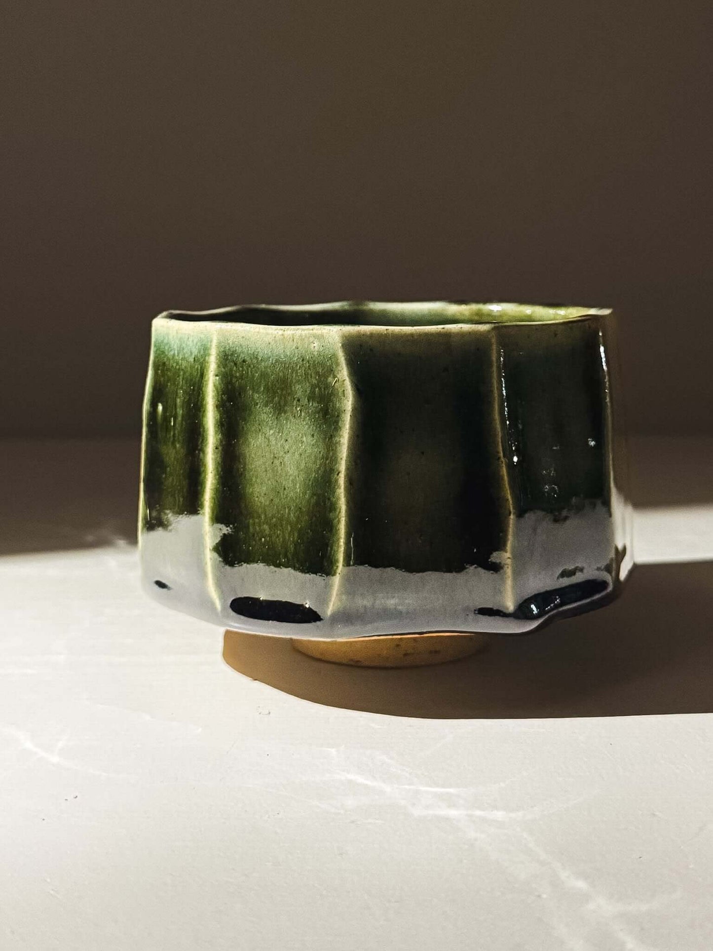 Faceted Matcha Bowl - Hinoki #01