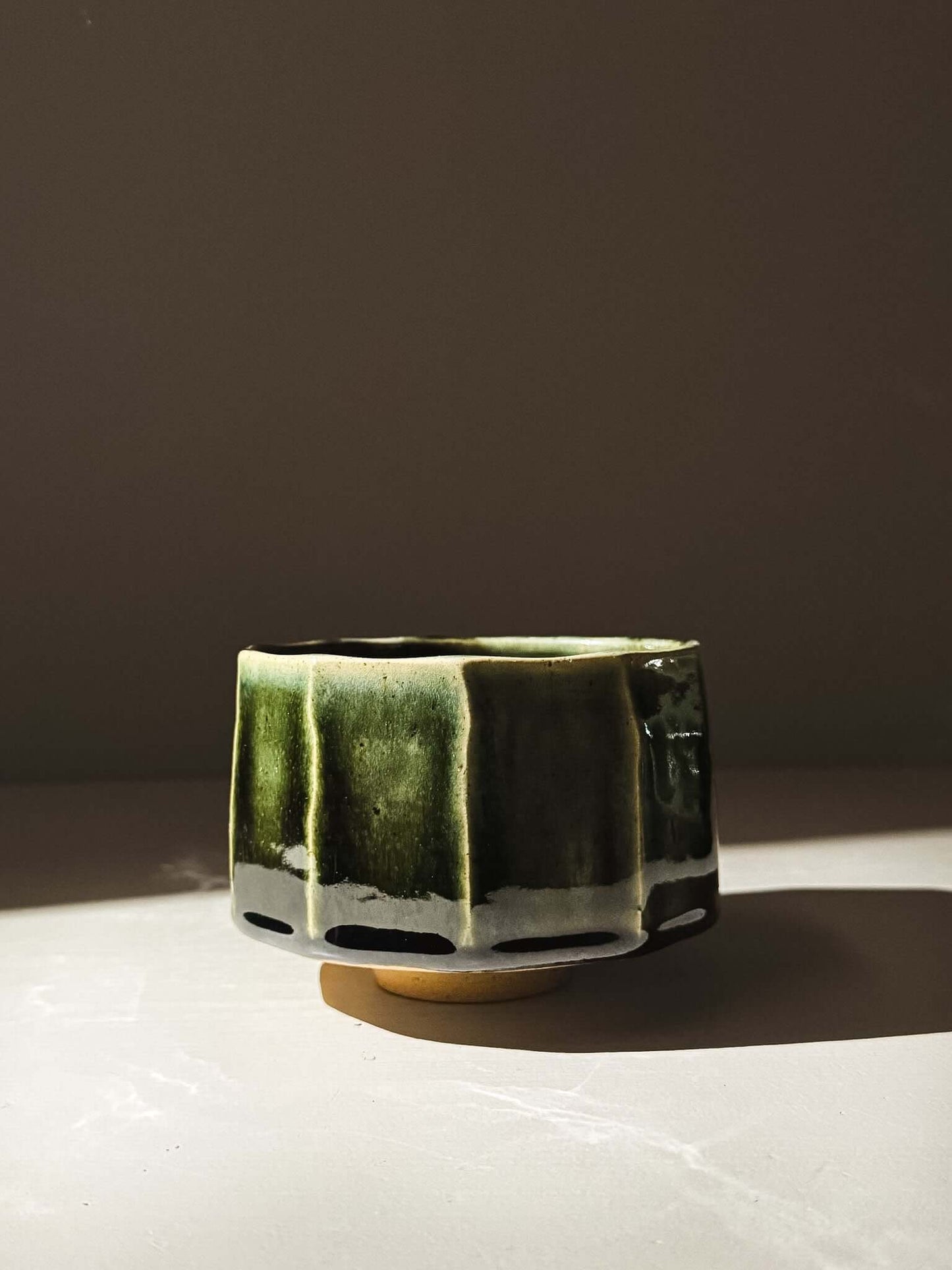 Faceted Matcha Bowl - Hinoki #01