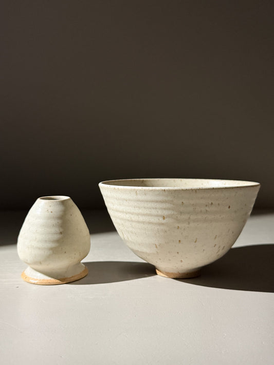 Matcha Bowl & Whisk Holder Set - Eggshell #03