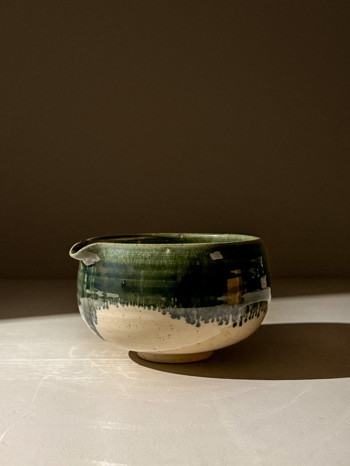 Matcha Bowl with Spout - Green Rim #07