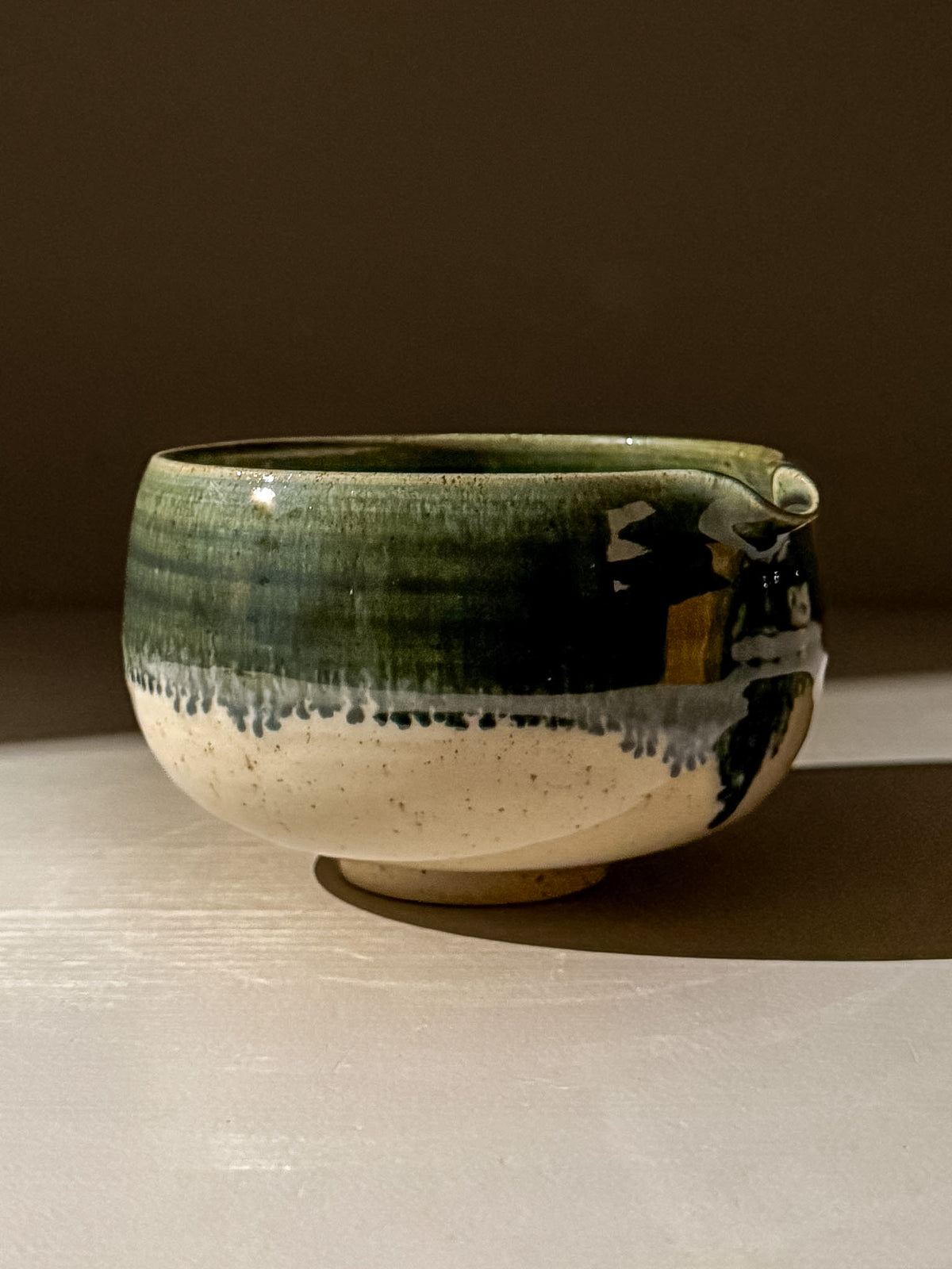 Matcha Bowl with Spout - Green Rim #07