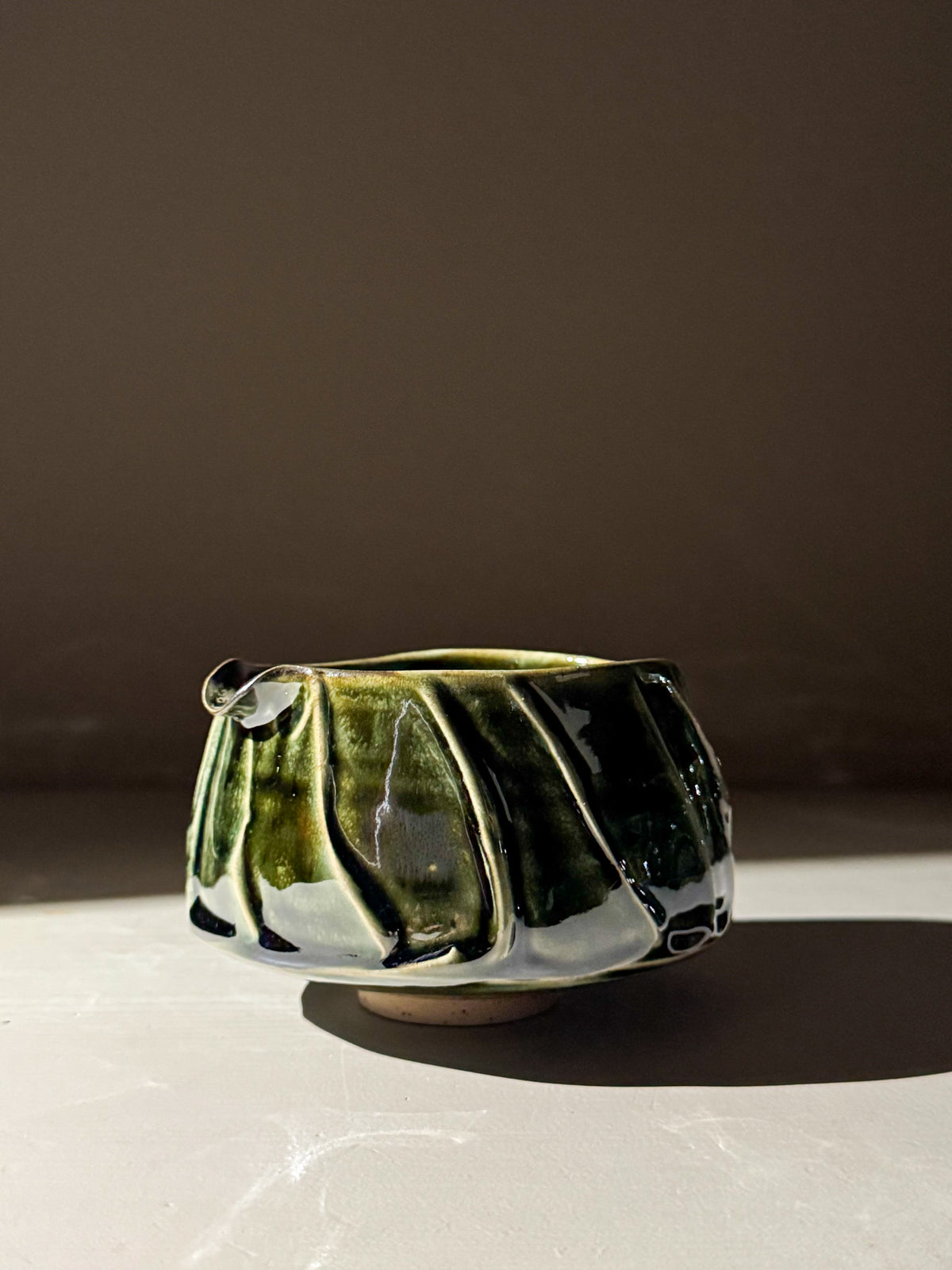 Textured Matcha Bowl Spout - Hinoki #03
