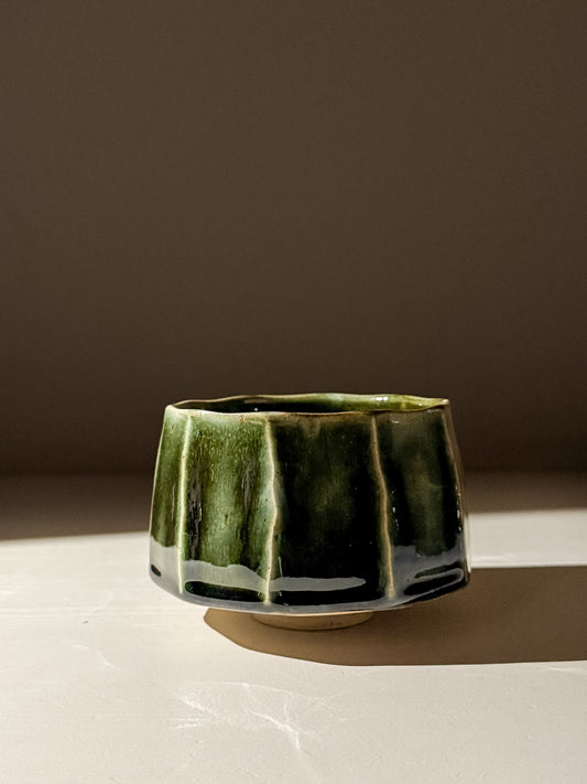 Faceted Matcha Bowl - Hinoki #01