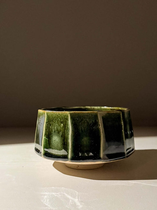 Faceted Matcha Bowl - Hinoki #03