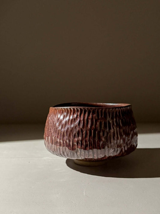 Carved Matcha Bowl - Burgundy #01