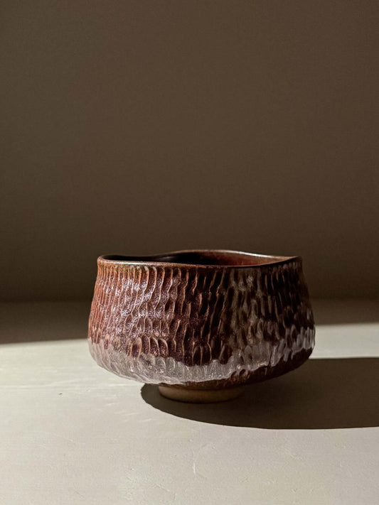 Carved Matcha Bowl - Burgundy #02
