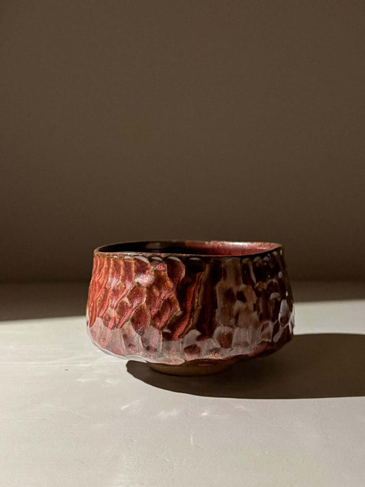 Carved Matcha Bowl - Burgundy #03