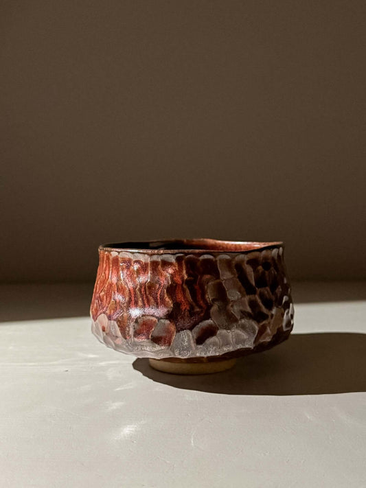 Carved Matcha Bowl - Burgundy #04