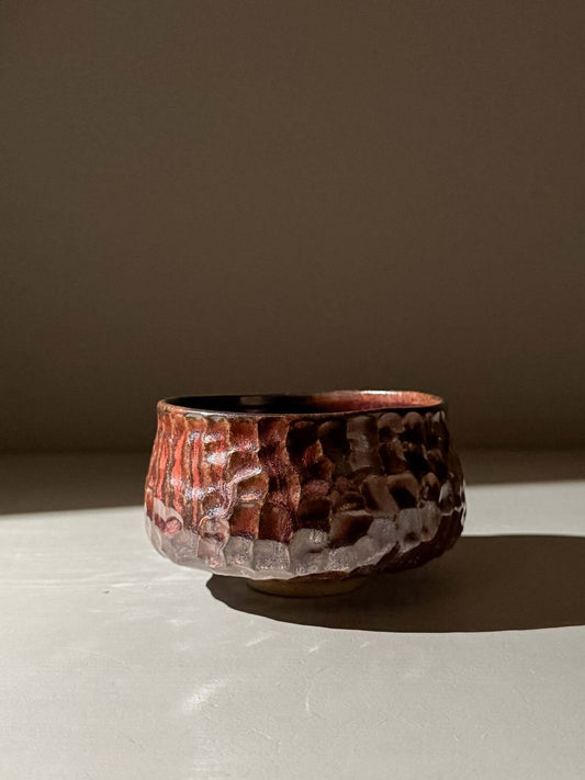 Carved Matcha Bowl - Burgundy #05