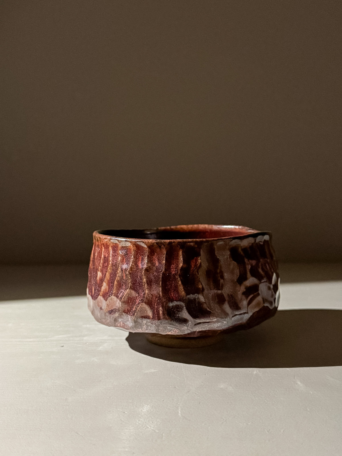 Handgekerfde Matcha Kom - Bordeauxrode #06