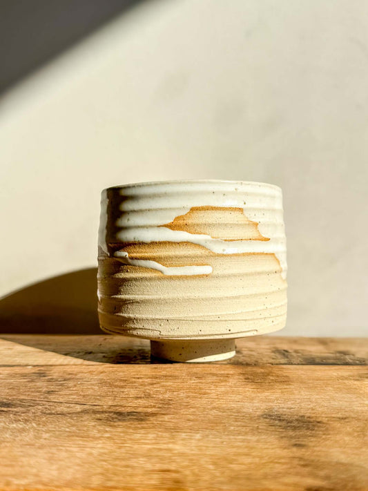 Tall Matcha Bowl – Half Glossy White Glaze #01