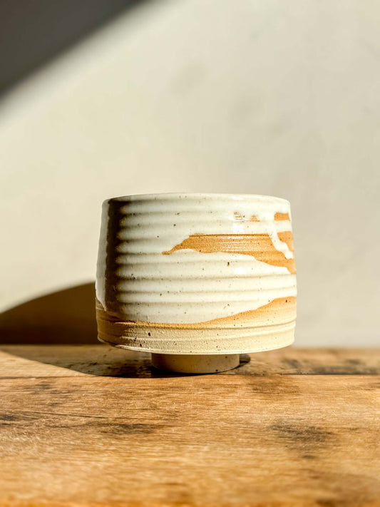 Tall Matcha Bowl – Half Glossy White Glaze #02