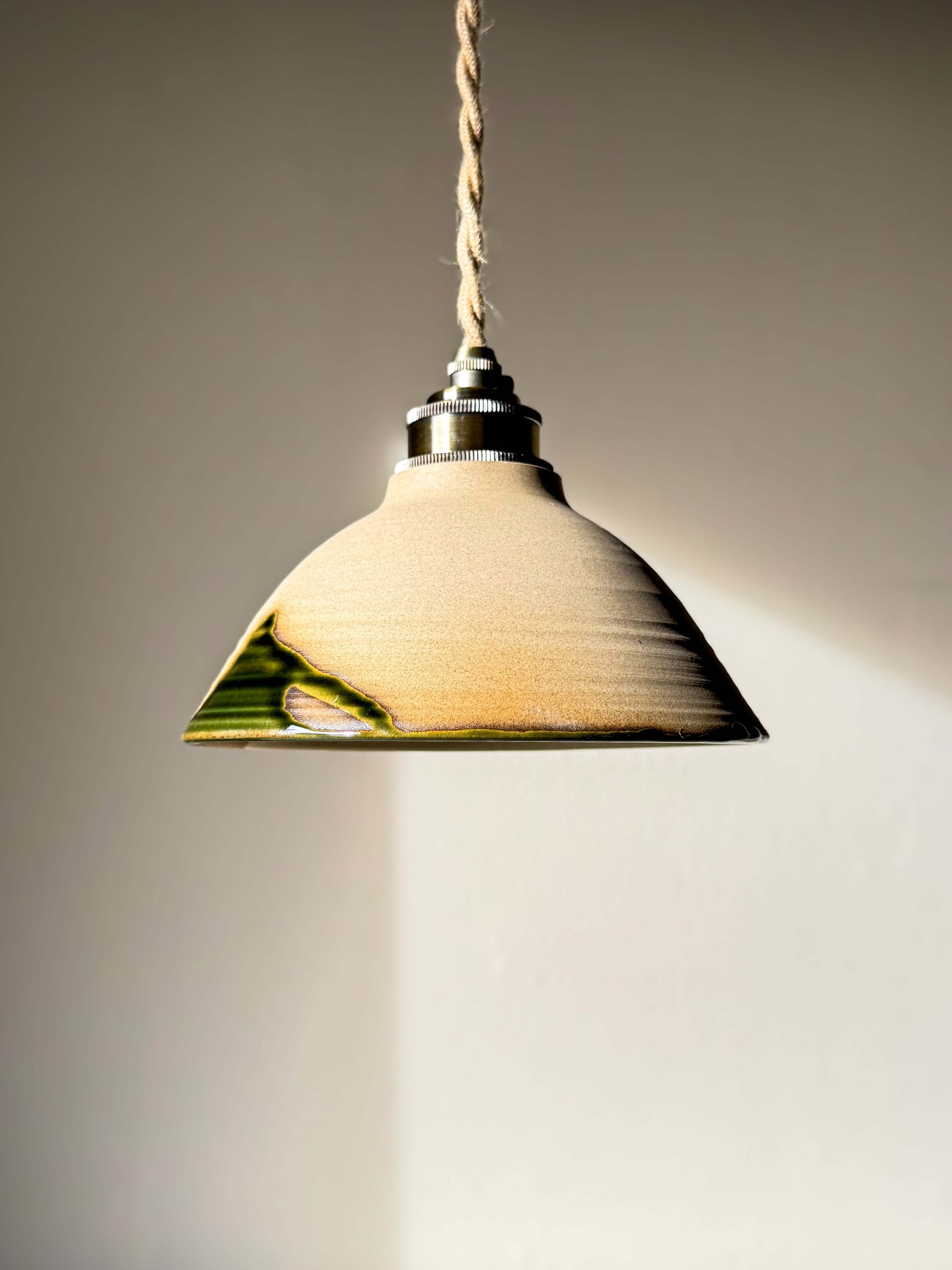 Ceramic Lamp Shade – Mori #01 with forest green glaze, handmade ceramic interior, organic design, unique lighting home decor